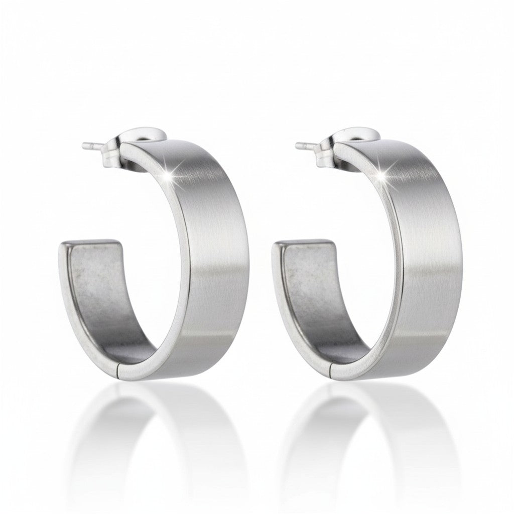 Oorbellen – 28mm Half-Hoop Glad RVS Zilverkleur Unisex