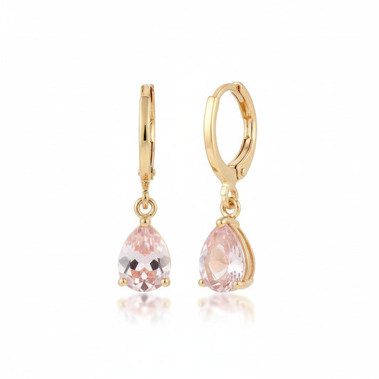 Gold-Colored Mini Earrings Girl – Pink Drop Zirconia – 10mm