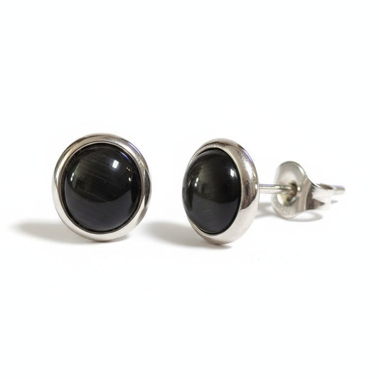Stainless Steel Cat Eye Earrings 8mm – Black