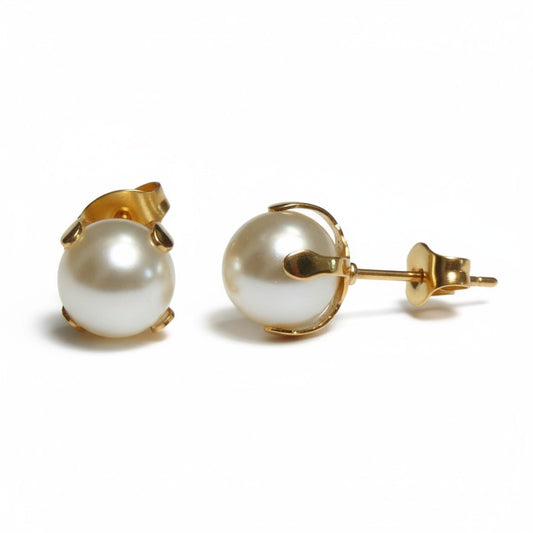 Gold-colored Steel Pearl Earrings 8mm