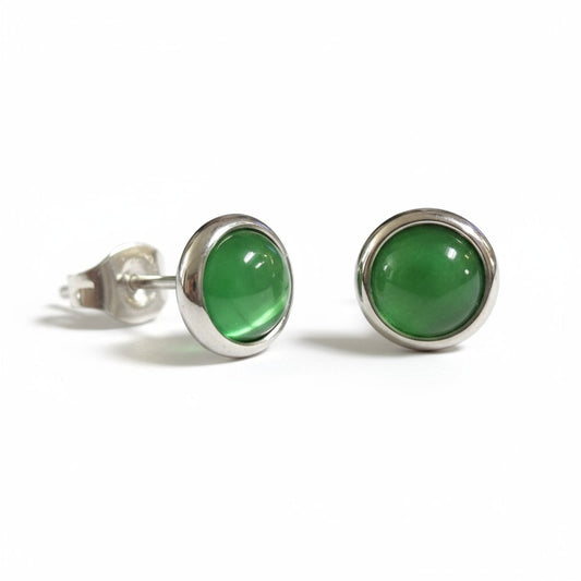 Steel Cat's Eye Earrings 8mm – Green
