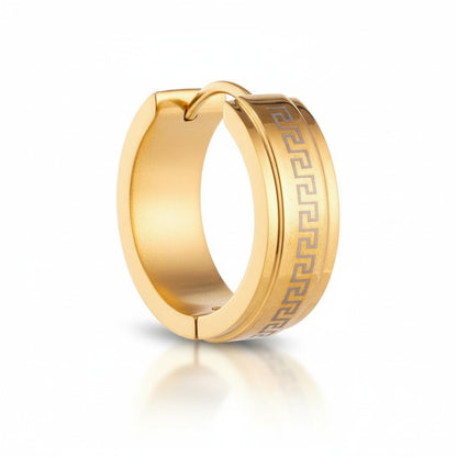 Oorringen – 13mm Mini Creool Grieks Motief RVS Goudkleur Unisex