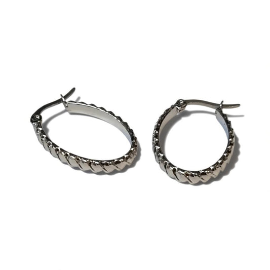 Steel Oval Earrings with Stripes - Trendy Earrings