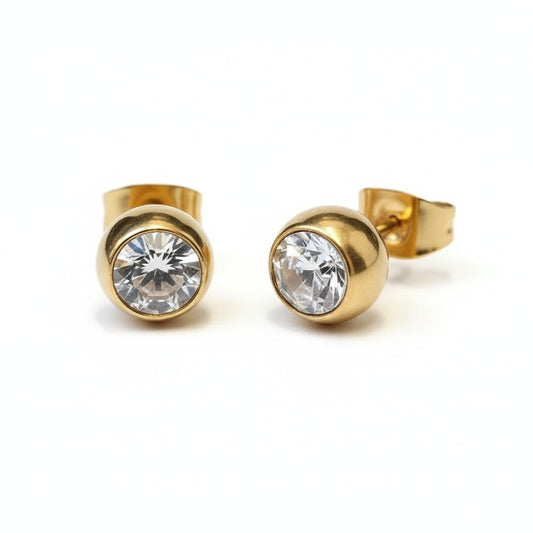 Gold-colored ball earrings with zirconia