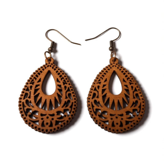 Wooden Earrings with Stylish Motif