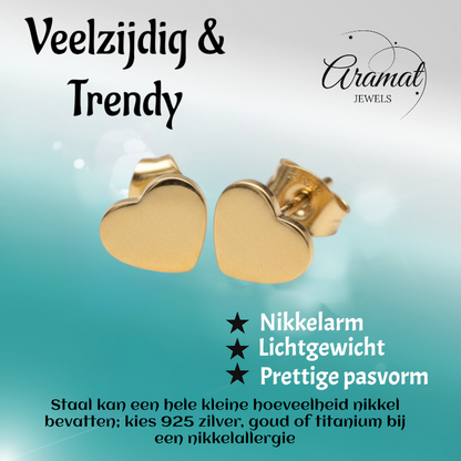 Staal Hartje Oorstekers Goudkleur 8mm Gesloten