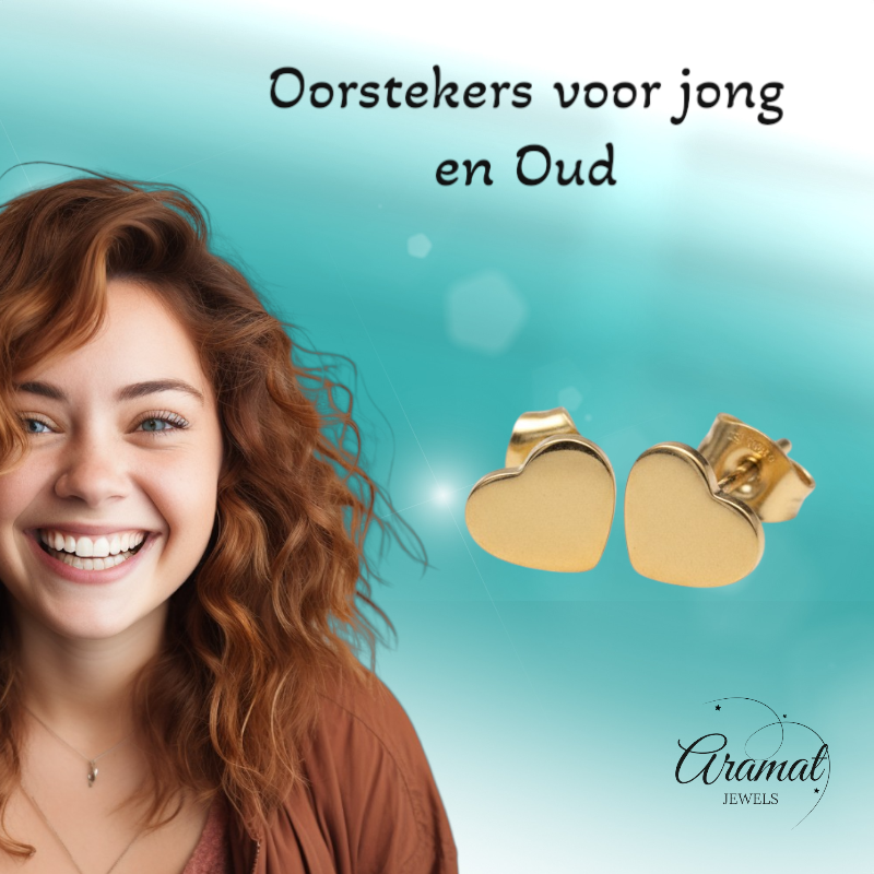 Staal Hartje Oorstekers Goudkleur 8mm Gesloten