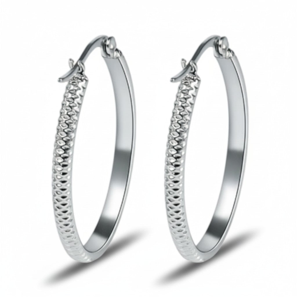 Oorringen – 20mm Creool Puntjes Patroon RVS Zilverkleur Dames