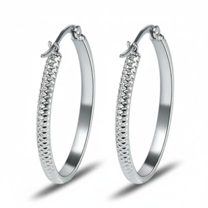 Oorringen – 20mm Creool Puntjes Patroon RVS Zilverkleur Dames