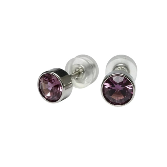 Oorstuds – Staal Kristal Licht Paars Zilverkleur (5mm)