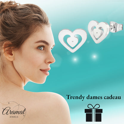 RVS Hart Oorstekers Zilver 11x9mm Opengewerkt