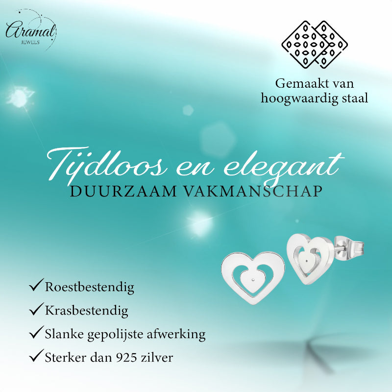 RVS Hart Oorstekers Zilver 11x9mm Opengewerkt