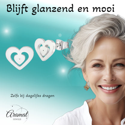 RVS Hart Oorstekers Zilver 11x9mm Opengewerkt