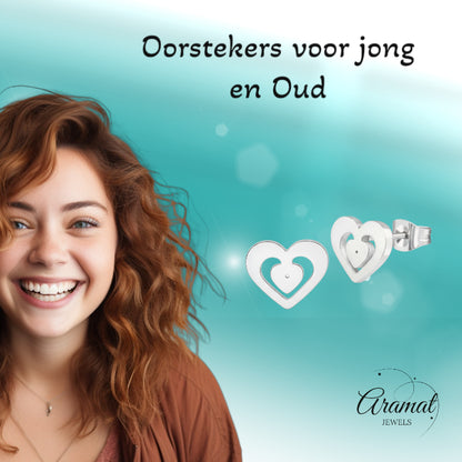 RVS Hart Oorstekers Zilver 11x9mm Opengewerkt