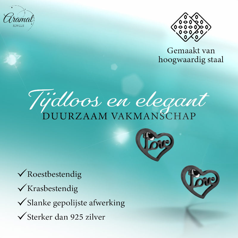 Stalen Hartjes Oorbellen Zwart 9mm Love RVS