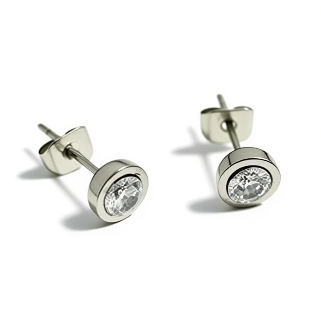 Stainless steel earrings with 6mm zirconia
