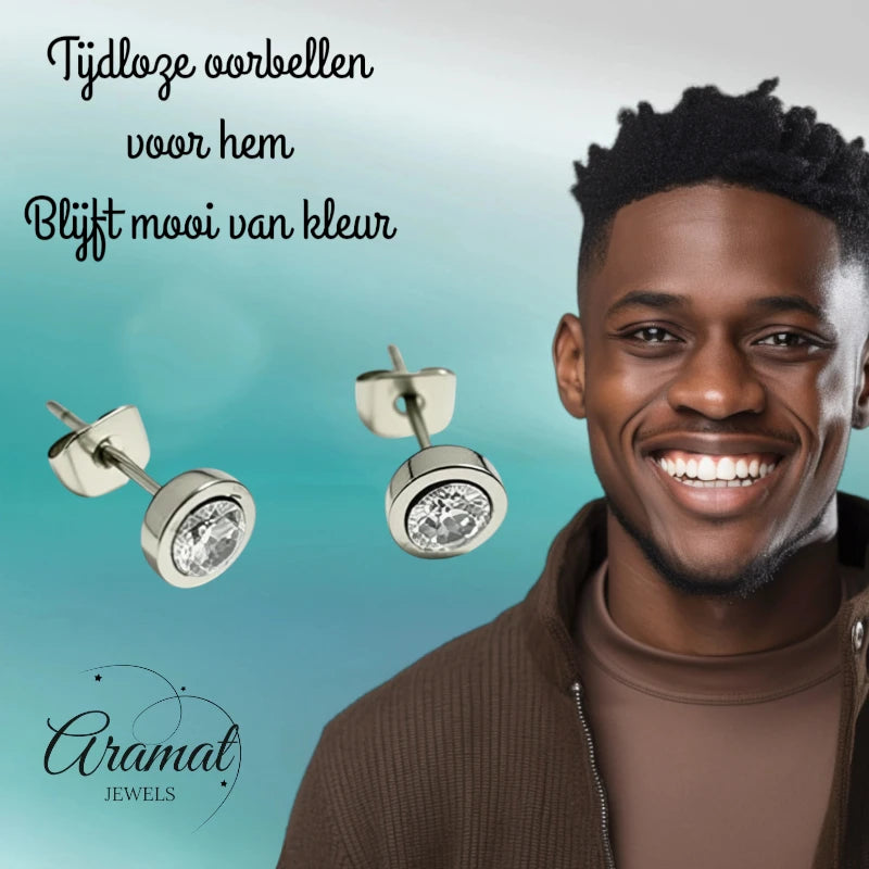 Stainless steel earrings with 6mm zirconia