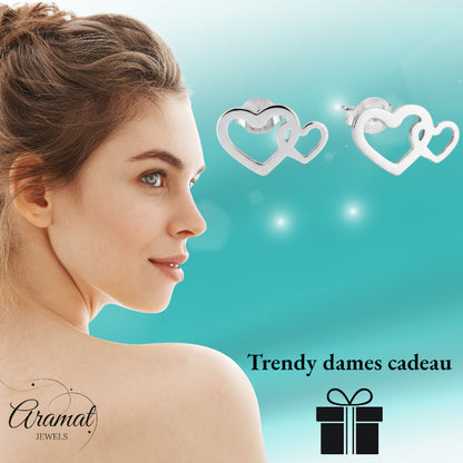 Staal Dubbel Hart Oorstekers Zilver 12x8mm RVS