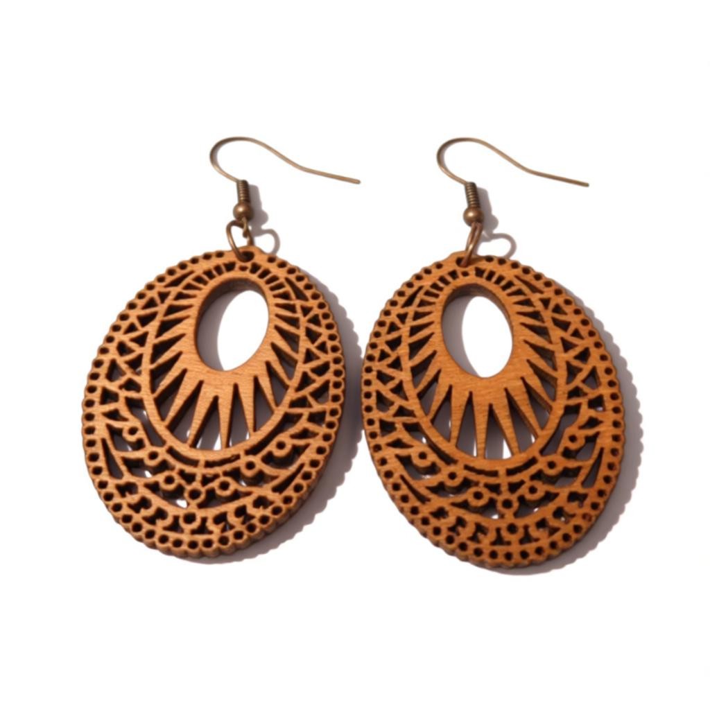 Wooden Earrings with Stylish Motif