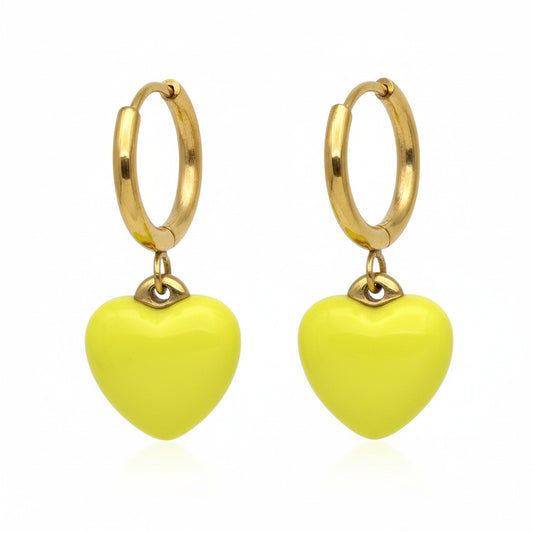 Gold-colored earrings with yellow heart