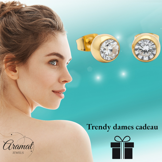 Gold-colored ball earrings with zirconia