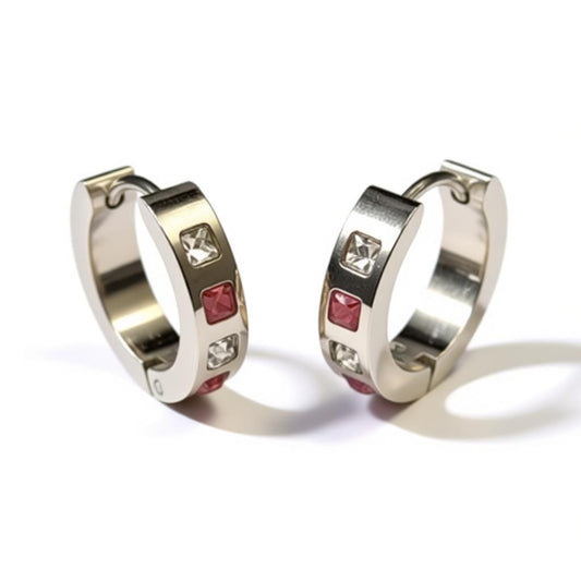 Pink and Transparent Zirconia Earrings Stainless Steel