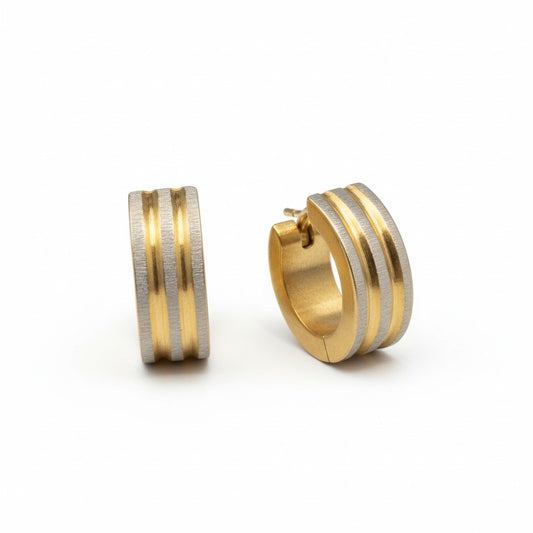 Bicolor Matte Steel Earrings with 3 Stripes