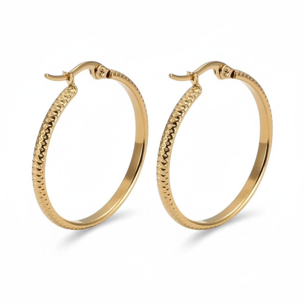 Oorringen – 25mm Creool Puntjes Patroon RVS Goudkleur Dames