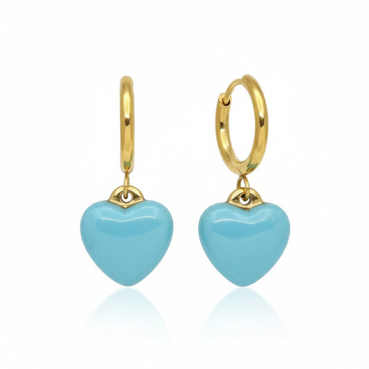 Gold-colored earrings with blue heart