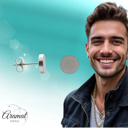 Steel Earrings with Diamond-etched Design - Aramat