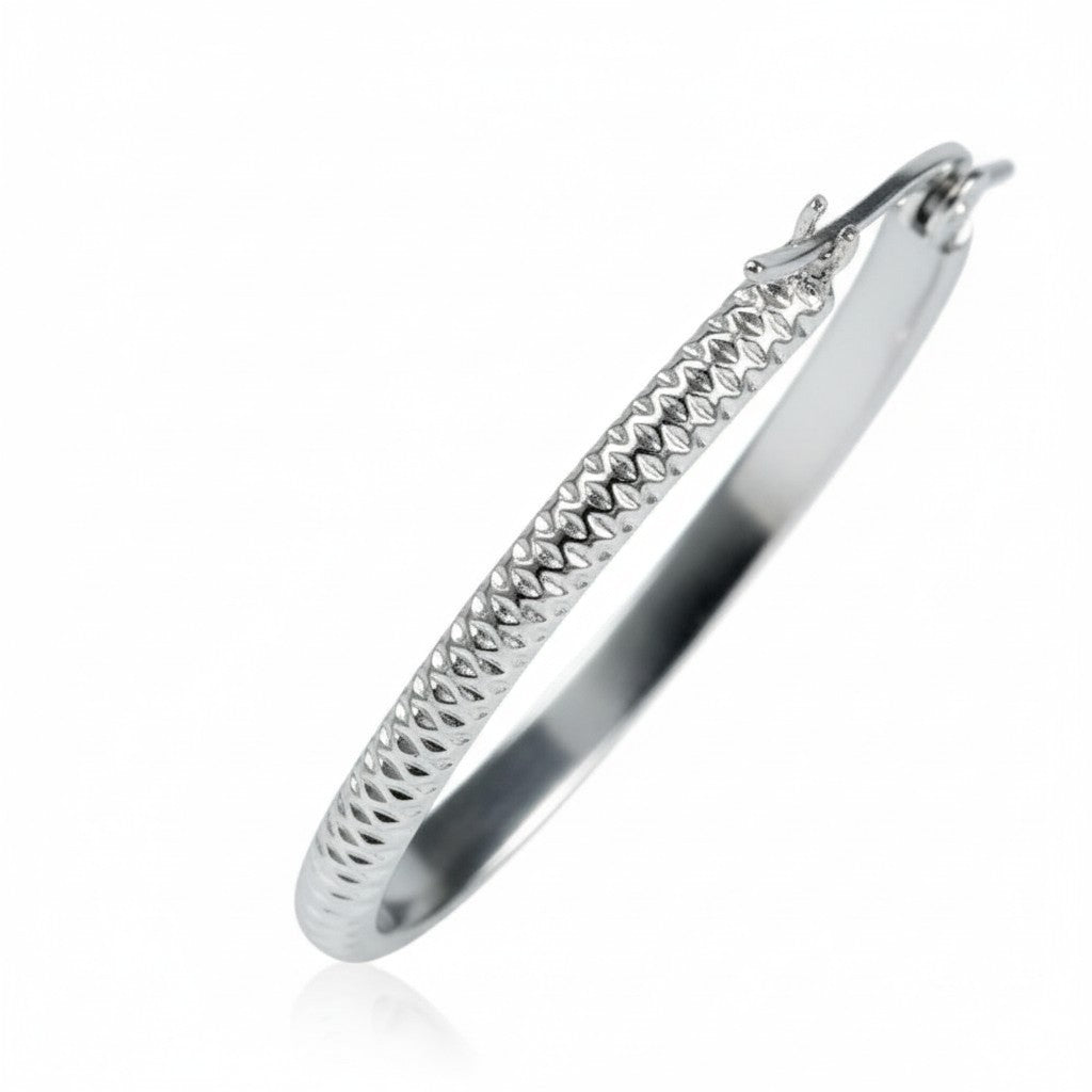 Oorringen – 20mm Creool Puntjes Patroon RVS Zilverkleur Dames