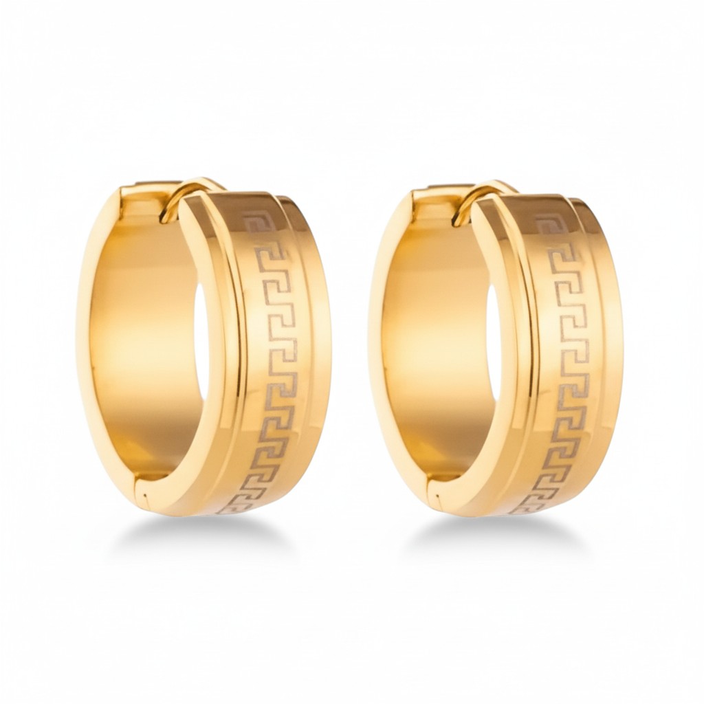 Gold-colored hoop earrings with Greek motif
