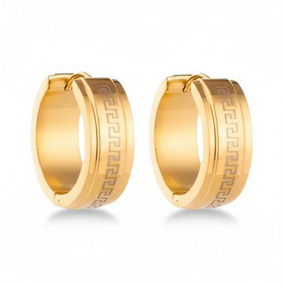 Gold-colored hoop earrings with Greek motif