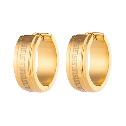Gold-colored hoop earrings with Greek motif