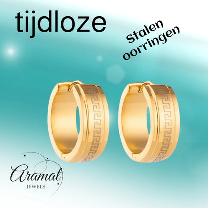 Gold-colored hoop earrings with Greek motif