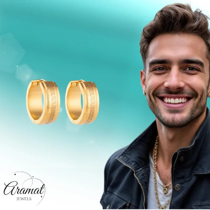 Gold-colored hoop earrings with Greek motif