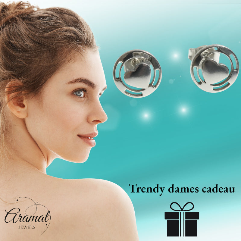 Stalen Hartjes Oorbellen Zilverkleur 9mm Staal