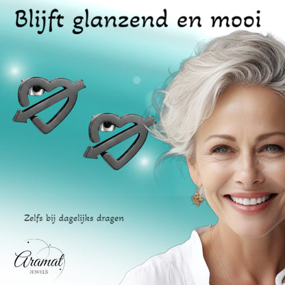 Roestvrij Staal Hart Pijl Oorbellen Zwart 9x8mm