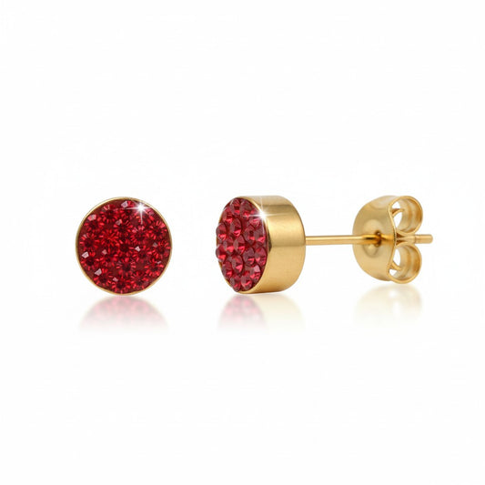 Red crystal stud earrings 6 mm – gold-coloured 