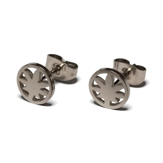 Steel Earrings with Weed Leaf Design
