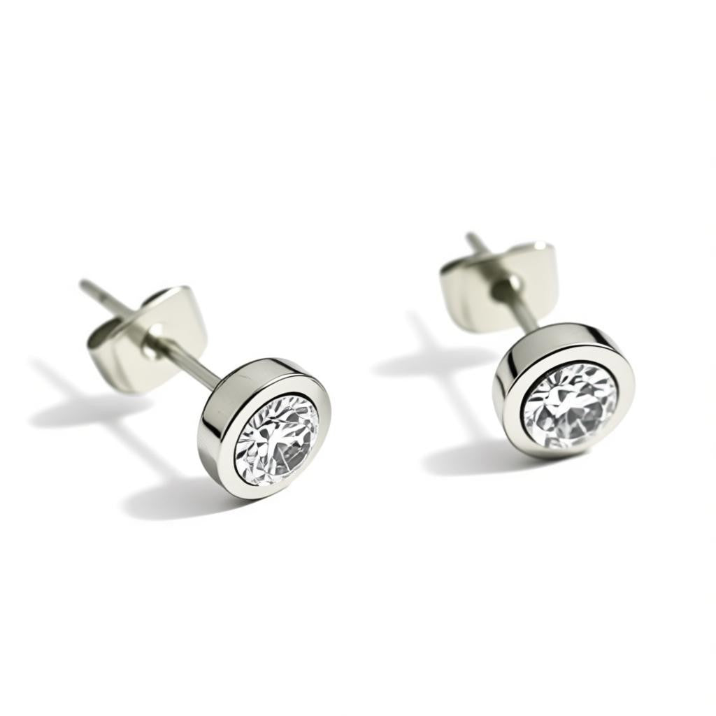 Stainless steel earrings with 6mm zirconia