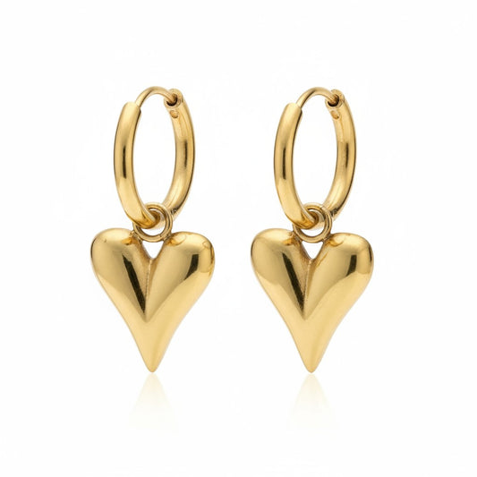 Steel Earrings with Heart Charm Gold Color