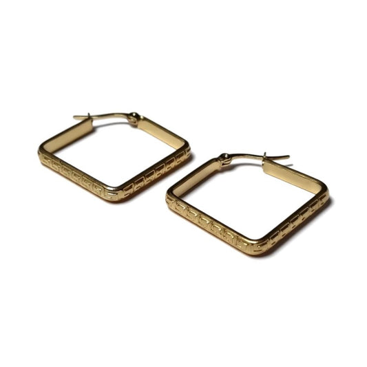 Steel Square Greek Motif Hoop Earrings