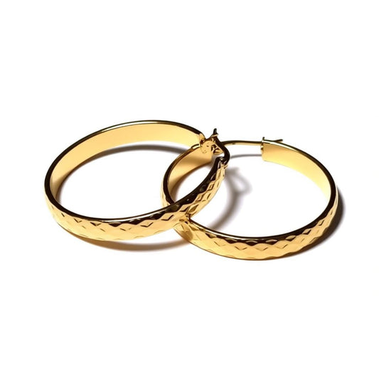 Checked Hoop Earrings - Stylish Gold Tone