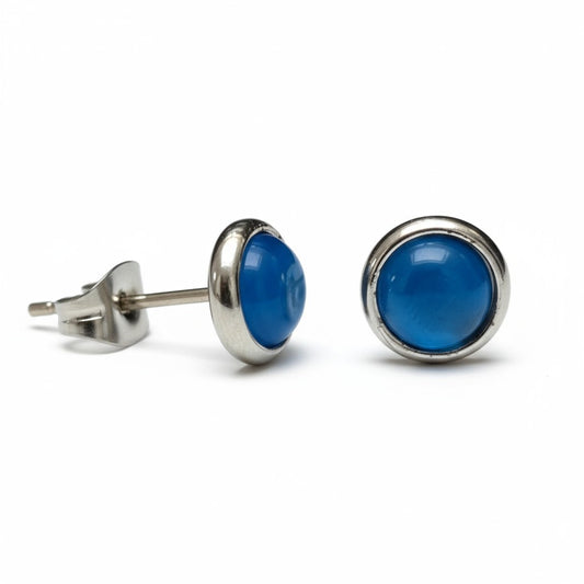 Steel Cat's Eye Earrings 8mm – Dark Blue