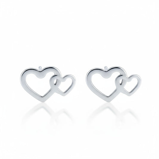 Staal dubbel hart oorstekers zilverkleur 12x8mm met 2 open hartjes, voor de meeste mensen hypoallergeen oorbellen voor dames en kinderen