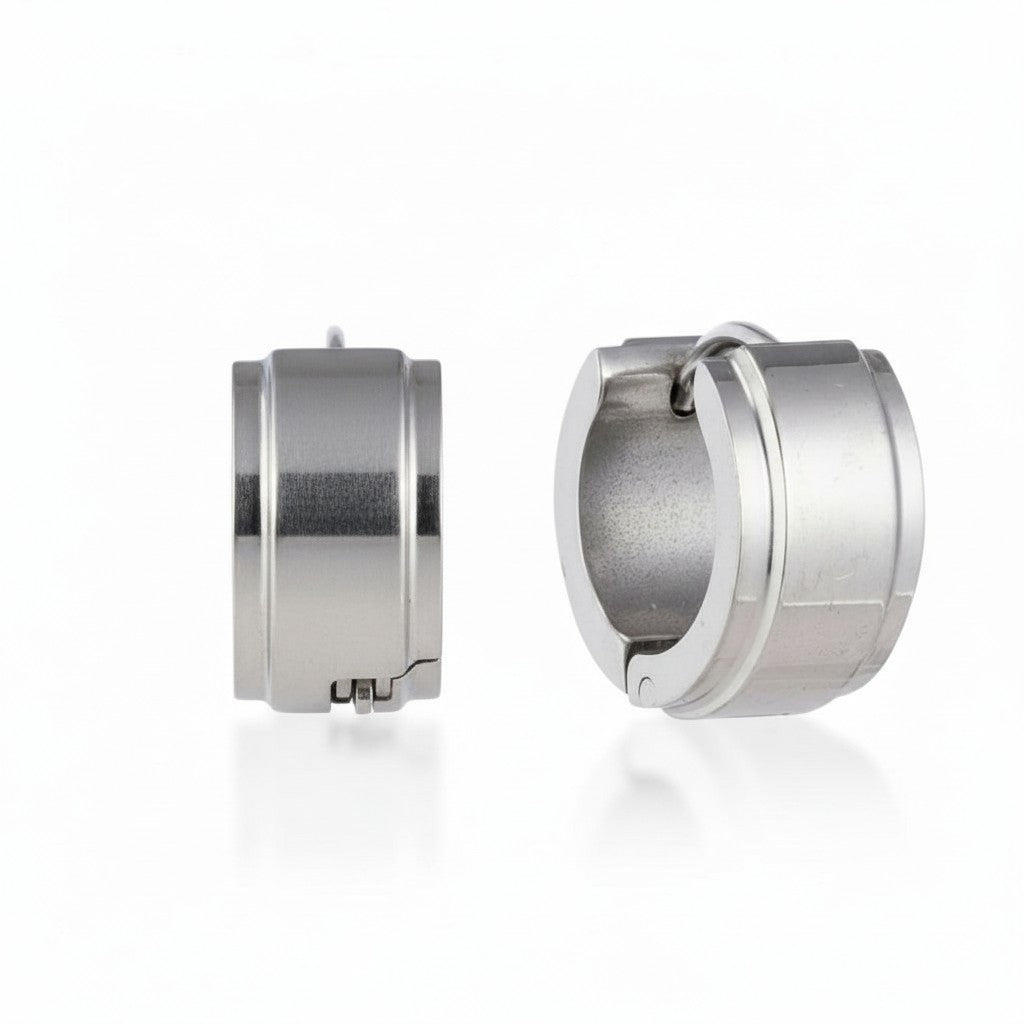 Oorringen – 13mm Mini Creool Opstaande Streep RVS Zilverkleur Unisex