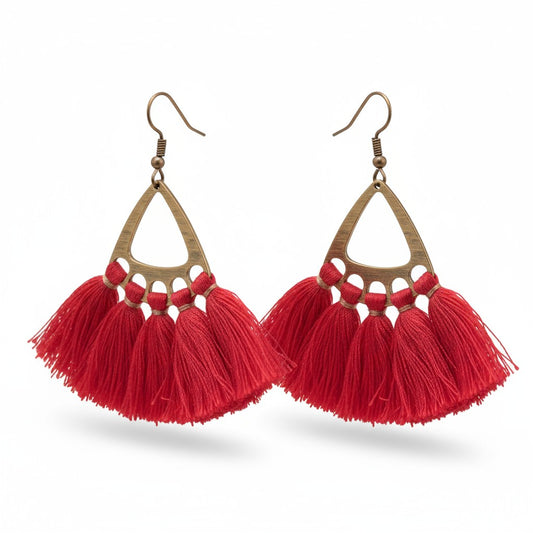 Boho Oorhangers met Kwastjes – Rood 55x30mm