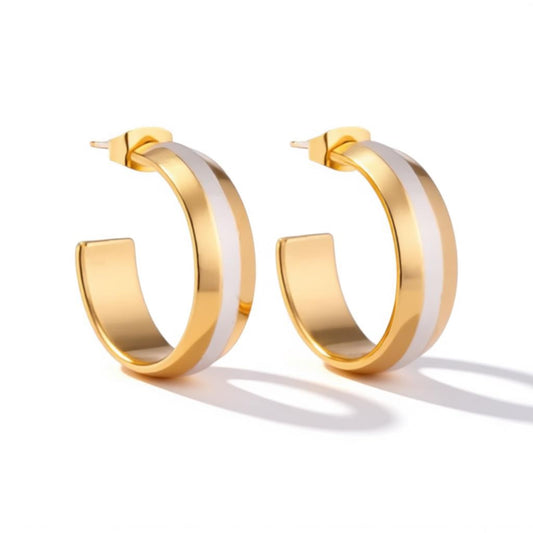 Bicolor Stainless Steel Hoop Earrings - Stylish Statement