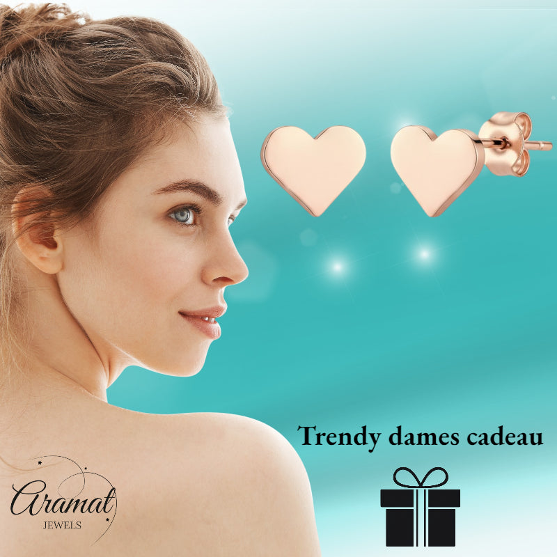 Stalen Hartjes Oorbellen Rosegoudkleurig 8mm RVS